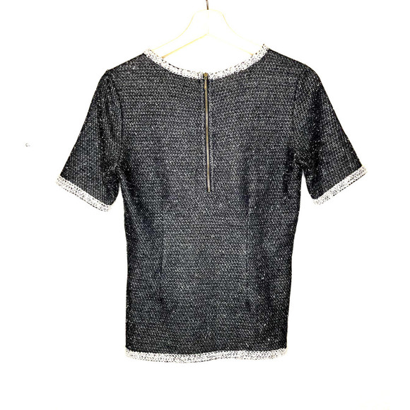 Cabi Tweed Knit Top Womens Small S CAbi #542 Black Gray Coco Shell Back Zipper - Picture 3 of 11